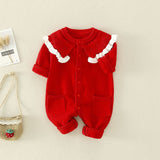 Spring and autumn baby clothes plus velvet full moon princess clothing female baby red one-piece sweater hundred days photo knitted romper