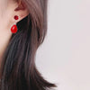 C02 water drop model [acrylic red] silver earrings