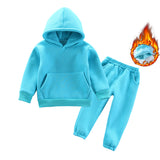 Children's clothing children's suit winter plus fleece children's boys and girls baby with hood plus fleece sweater long-sleeved trousers two-piece suit