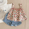 Floral suspenders + lace jeans / 90cm