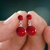 C02 round beads [acrylic red] silver earrings