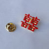 K gold square red happiness brooch