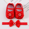 Pearl buckle bow red + hair band / 11 yards inner length 10.5cm