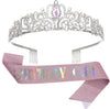 Silver ab diamond crown birthday girl pink suit
