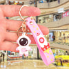 Astronaut keychain leather cord pink