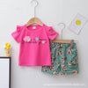Floral short sleeve suit rose red / 80 cm