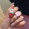 Asymmetric square heart stud earrings