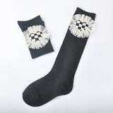 New girl stockings love checkerboard grid yarn decoration children's socks sweat-absorbing breathable baby socks