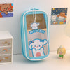 Vertical pencil case - clear water blue happy dog