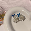 Blue bow flower stud earrings