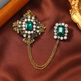 Mid-century style retro tassel pearl chain diamond three-piece set of men's brooches versatile temperament simple corsage accessories