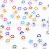 Colored characters on a white background
