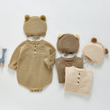 Korean version of ins newborn baby autumn knitted jumpsuit male and female baby cute hat bag fart crawling sweater