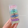9 transparent color hair bands in a box