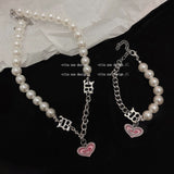 Ins cute millennial sister y2k girl love pearl chain necklace bracelet collarbone chain sweetheart baby jewelry