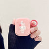 Box earphone cover - rabbit - with rose red ring - pink / airpods 1/2 generation