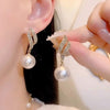 Diamond leaf pearl earrings