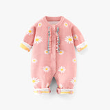 Babuyu Lace Class A Double Layer Warm Baby Jumpsuit Autumn and Winter Knitted Baby Romper Cartoon Baby Sweater