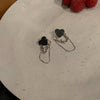 A pair of black love chain splicing stud earrings 925 silver ear pins