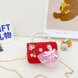 New Year's big red small fragrance children's pearl handbag baby cute bow chain bag girls coin purse