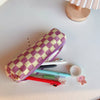 Yellow purple grid pencil case